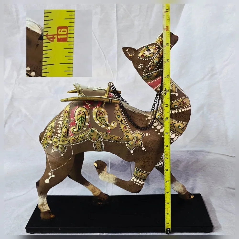 COMING SOON Hand Painted Metal Camel Sculpture Boho Global Bazaar Decor 16” L1/2